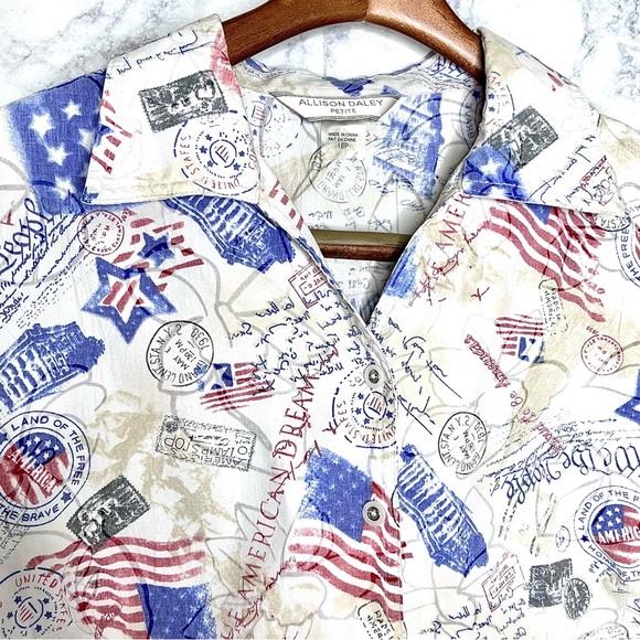 Allison Daley 90s Patriotic Americana Textured Button Up Shirt Women’s 16P - Picture 7 of 14
